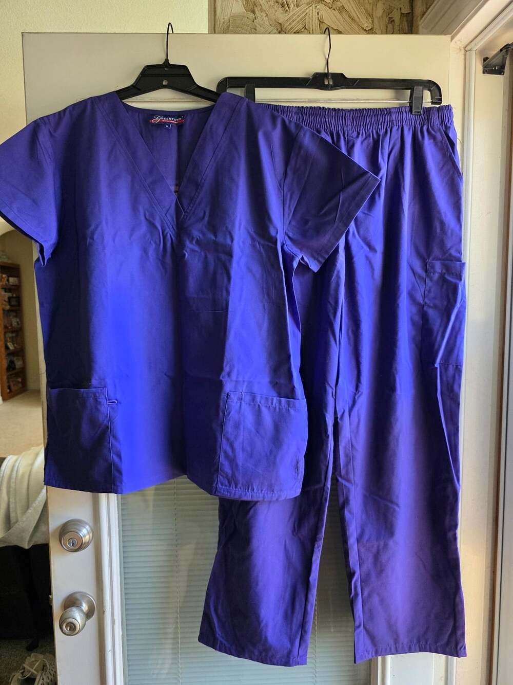 Greentown Scrubs Set Top Pants Size XL Purple Unisex Medical Workwear Uniform